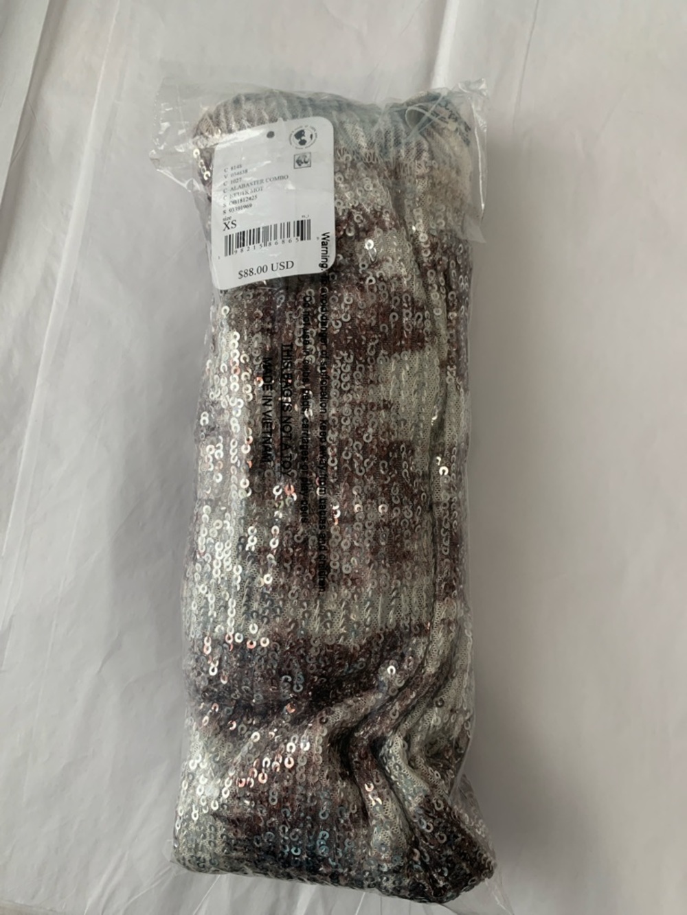 Free People Gold Rush Long Sleeve Sequin Top NWT Alabaster Brown White Silver - Picture 5 of 10